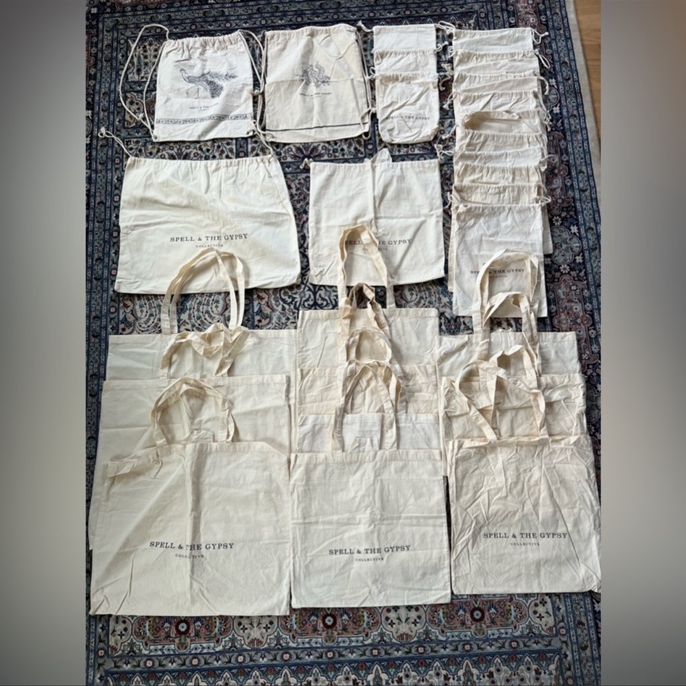 Spell and gypsy collective tote bags, magazines, drawstring bags
